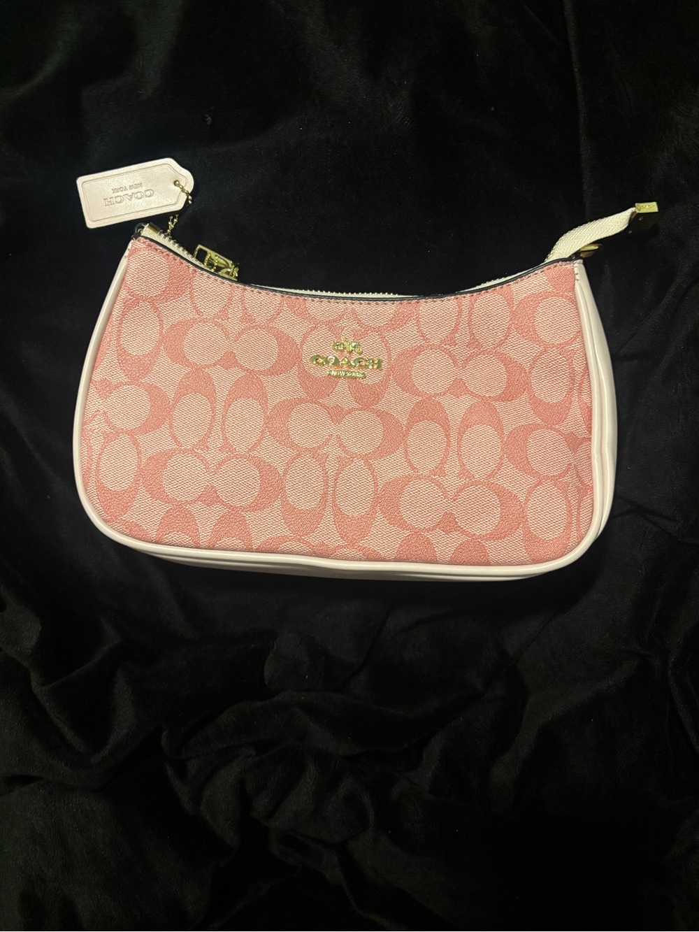 Coach Pink Signature Canvas Shoulder Pouch with Gold Hardware